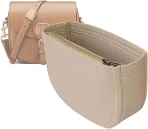 Lckaey Felt Insert Purse Organizer for saddle bag bobby liner bag handbag storage bag2045beige-L