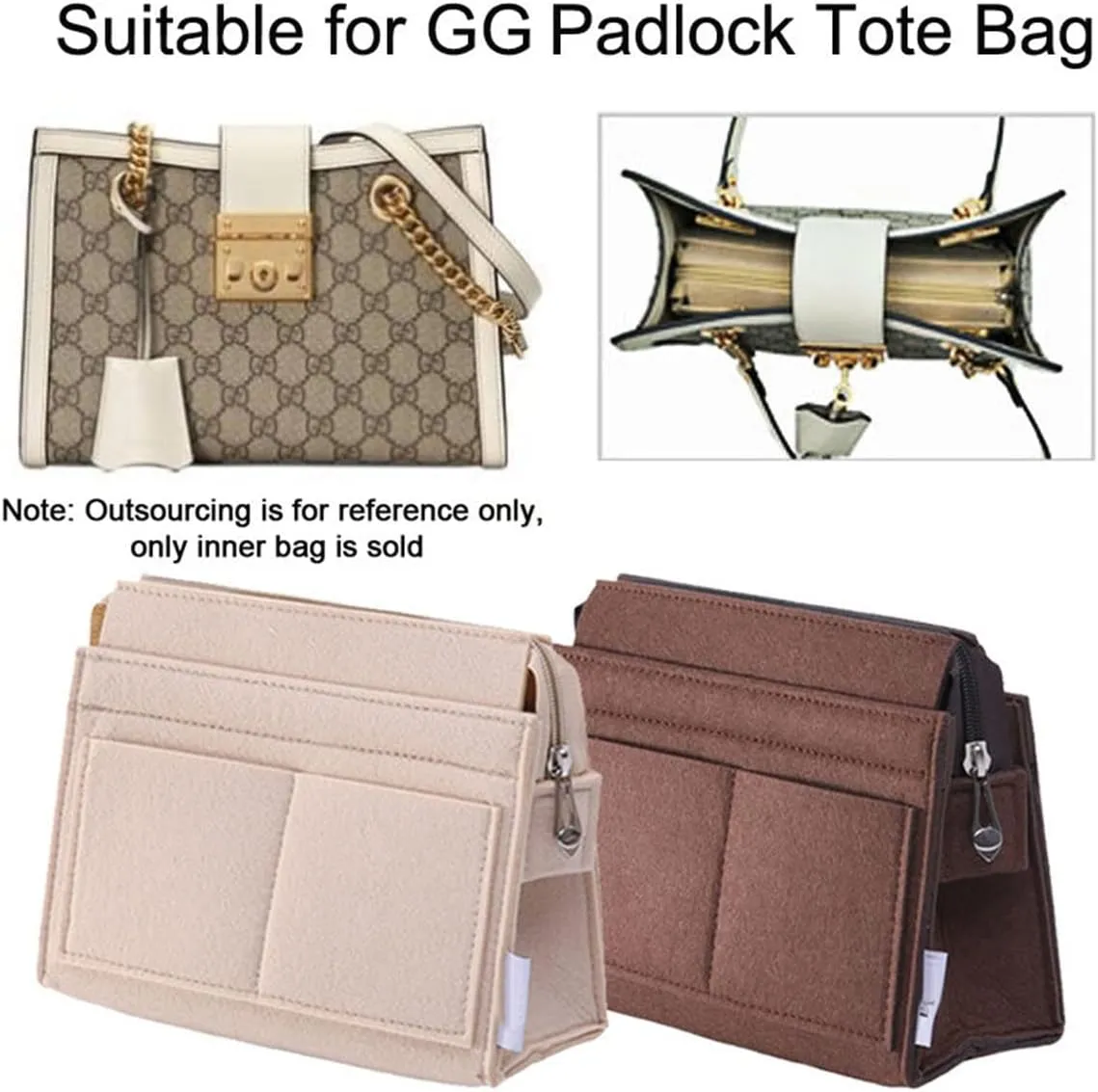 Lckaey Felt Purse Organizer Insert For Padlock inner bladder bag inner bag storage bag 1031beige28*10 * 17cm