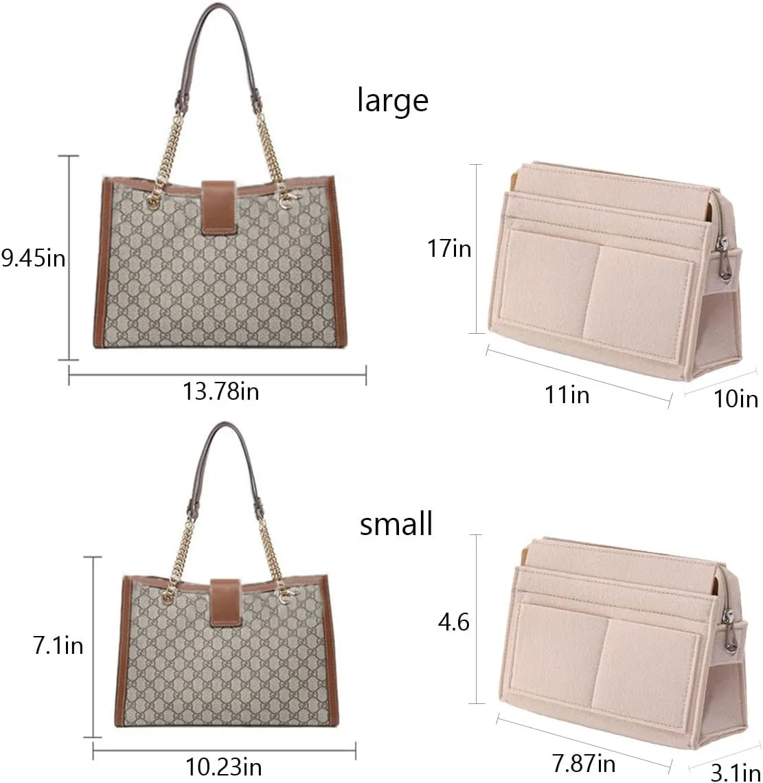 Lckaey Felt Purse Organizer Insert For Padlock inner bladder bag inner bag storage bag 1031beige28*10 * 17cm
