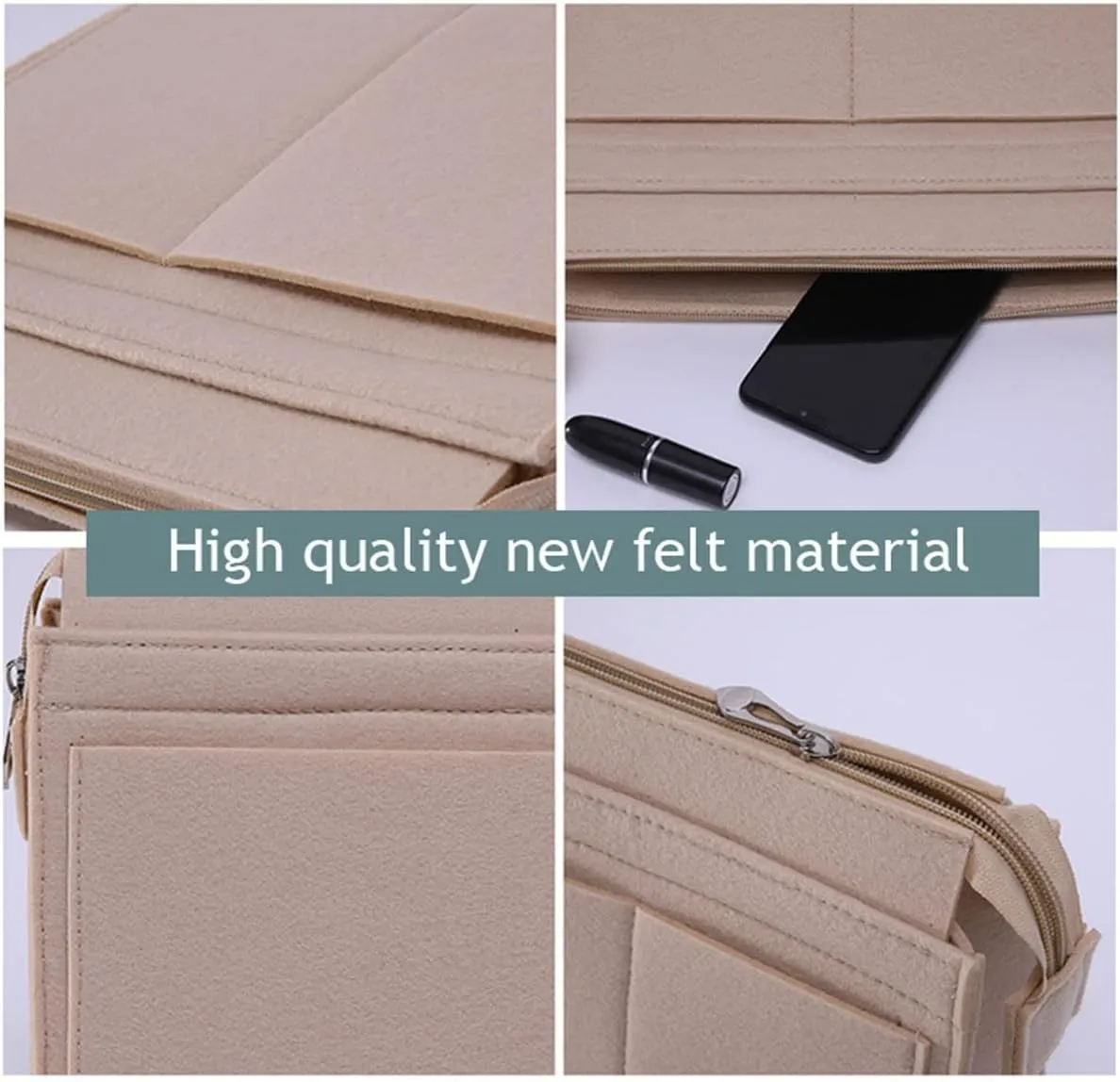 Lckaey Felt Purse Organizer Insert For Padlock inner bladder bag inner bag storage bag 1031beige28*10 * 17cm
