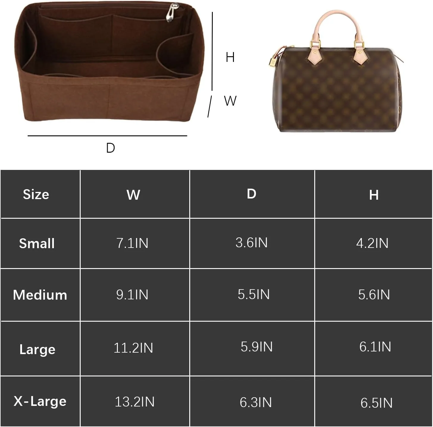 Lckaey handbag organizer for speedy 25 organizer insert Tote Bag and hand bag protector Y073Coffee-M