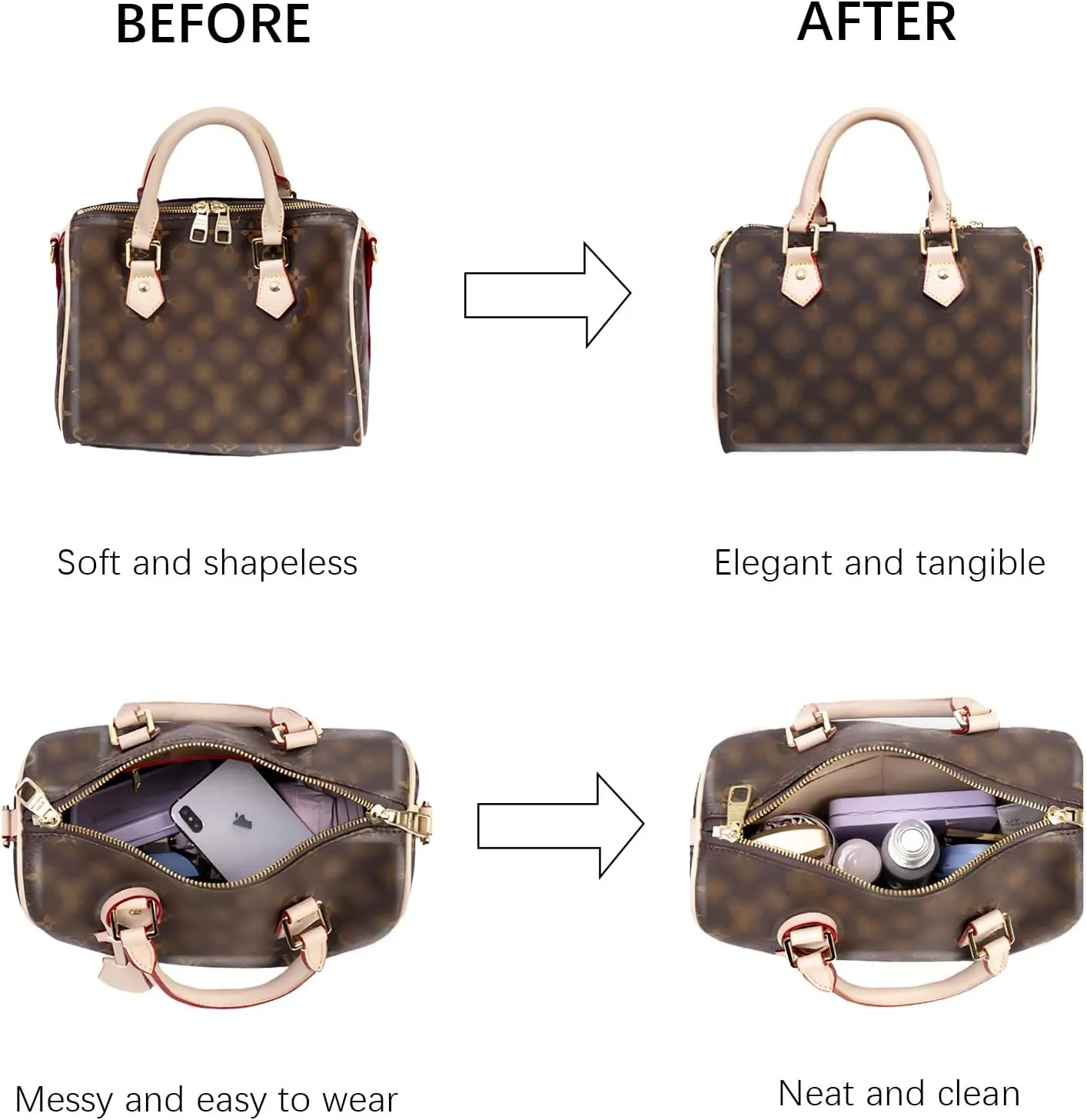 Lckaey handbag organizer for speedy 25 organizer insert Tote Bag and hand bag protector Y073Coffee-M