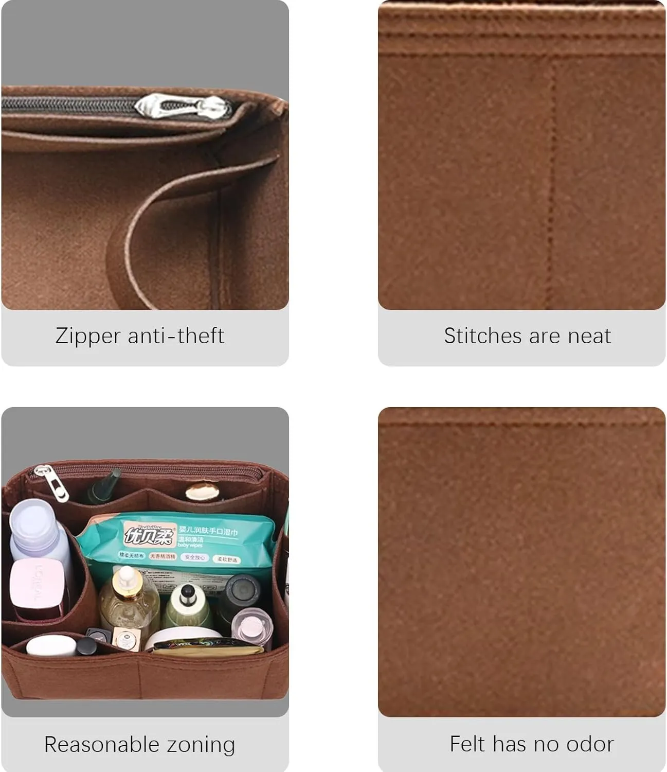 Lckaey handbag organizer for speedy 25 organizer insert Tote Bag and hand bag protector Y073Coffee-M