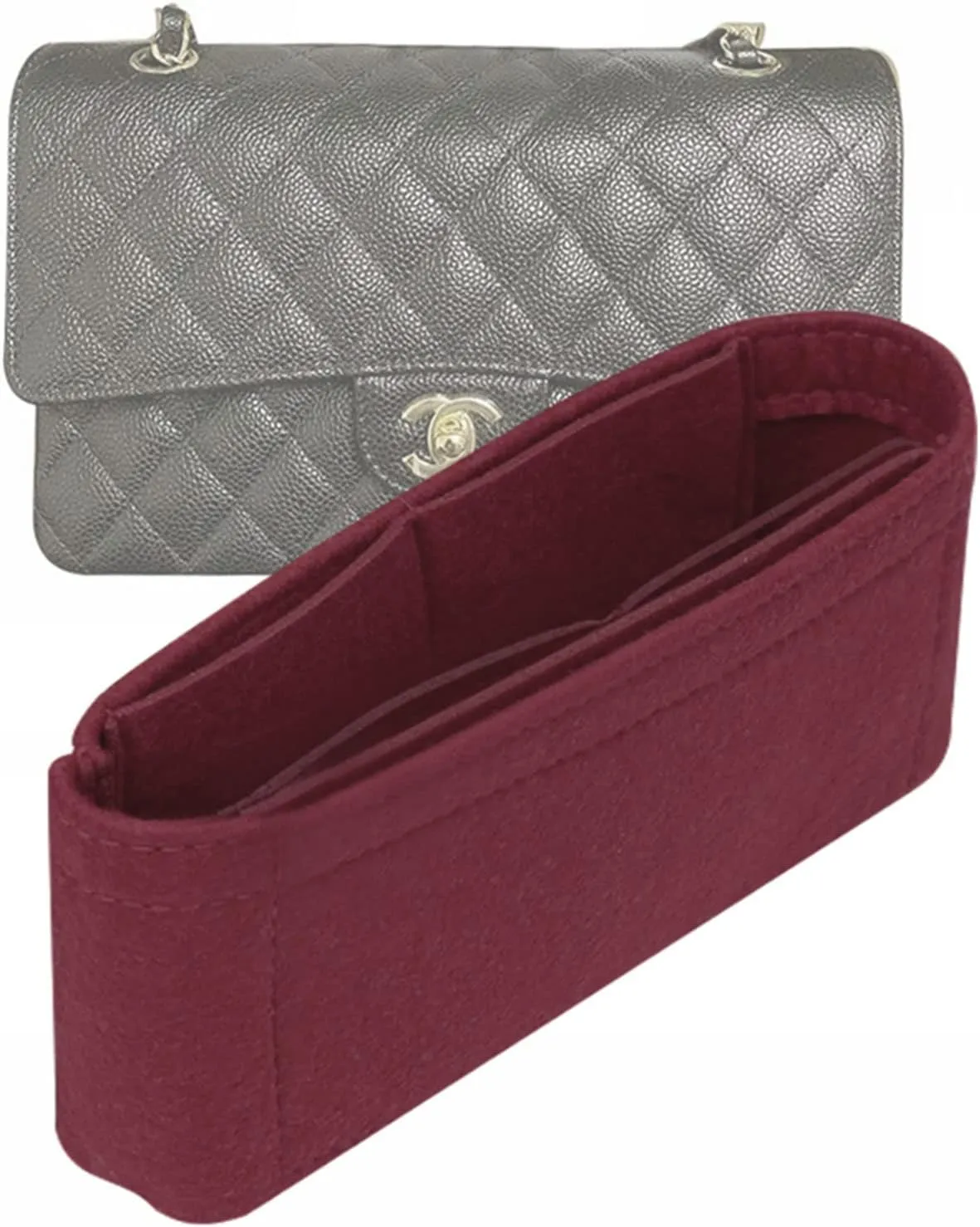 Lckaey Purse Insert Organizer for small classic flap bag insert- Premium Handbag Felt Organizer No zipper2009Claret-S