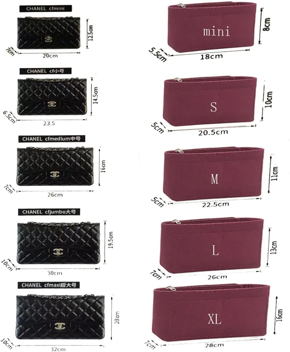 Lckaey Purse Insert Organizer for small classic flap bag insert- Premium Handbag Felt Organizer No zipper2009Claret-S
