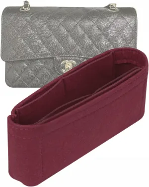 Lckaey Purse Insert Organizer for small classic flap bag insert- Premium Handbag Felt Organizer No zipper2009Claret-S