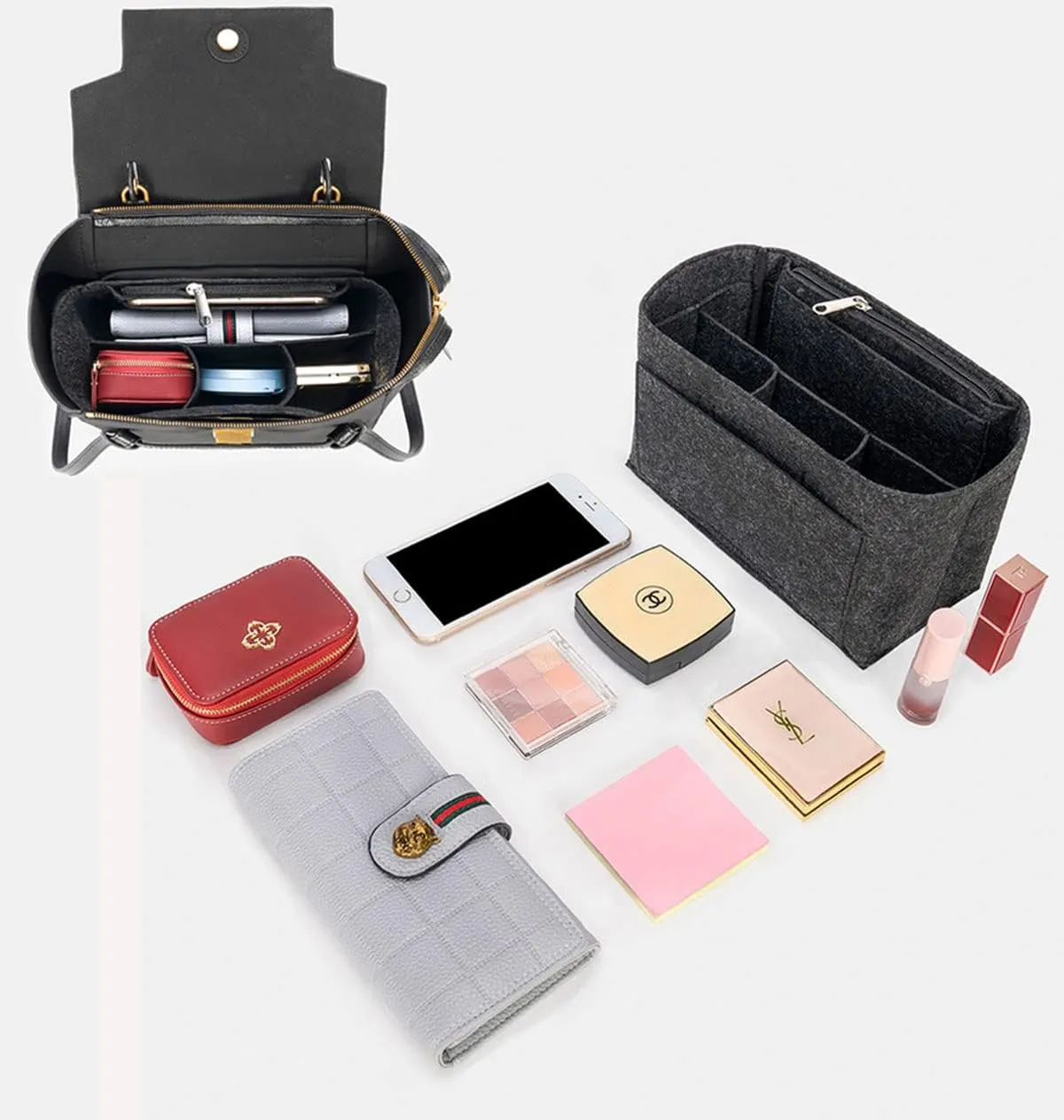 Lckaey Purse Organizer for celine nano belt bag organizer MINI bag insert felt bag organizer 3037Dark brown-S