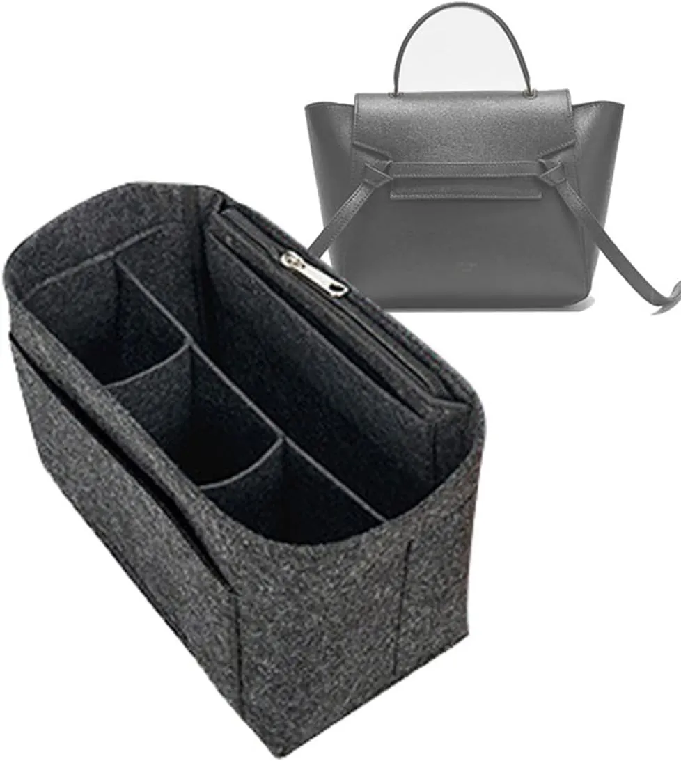 Lckaey Purse Organizer for celine nano belt bag organizer MINI bag insert felt bag organizer 3037Dark brown-S