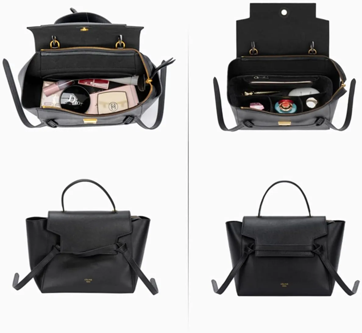 Lckaey Purse Organizer for celine nano belt bag organizer MINI bag insert felt bag organizer 3037Dark brown-S