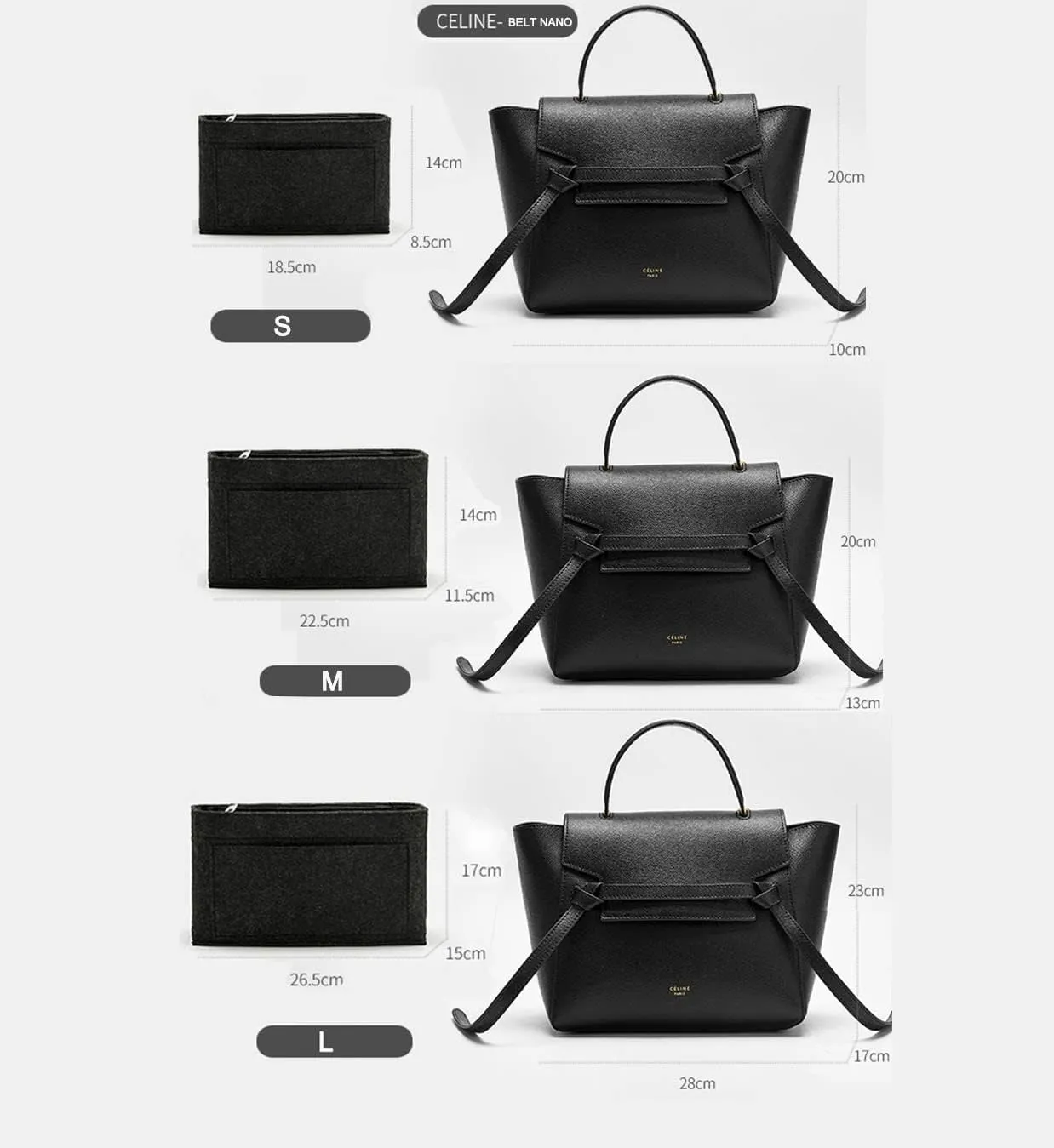 Lckaey Purse Organizer for celine nano belt bag organizer MINI bag insert felt bag organizer 3037Dark brown-S