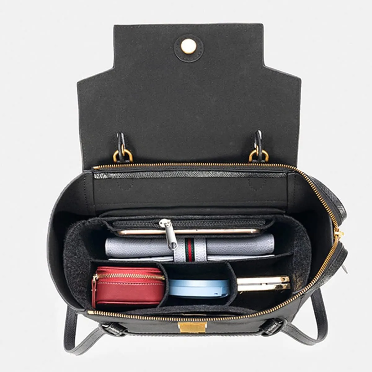 Lckaey Purse Organizer for celine nano belt bag organizer MINI bag insert felt bag organizer 3037Dark brown-S