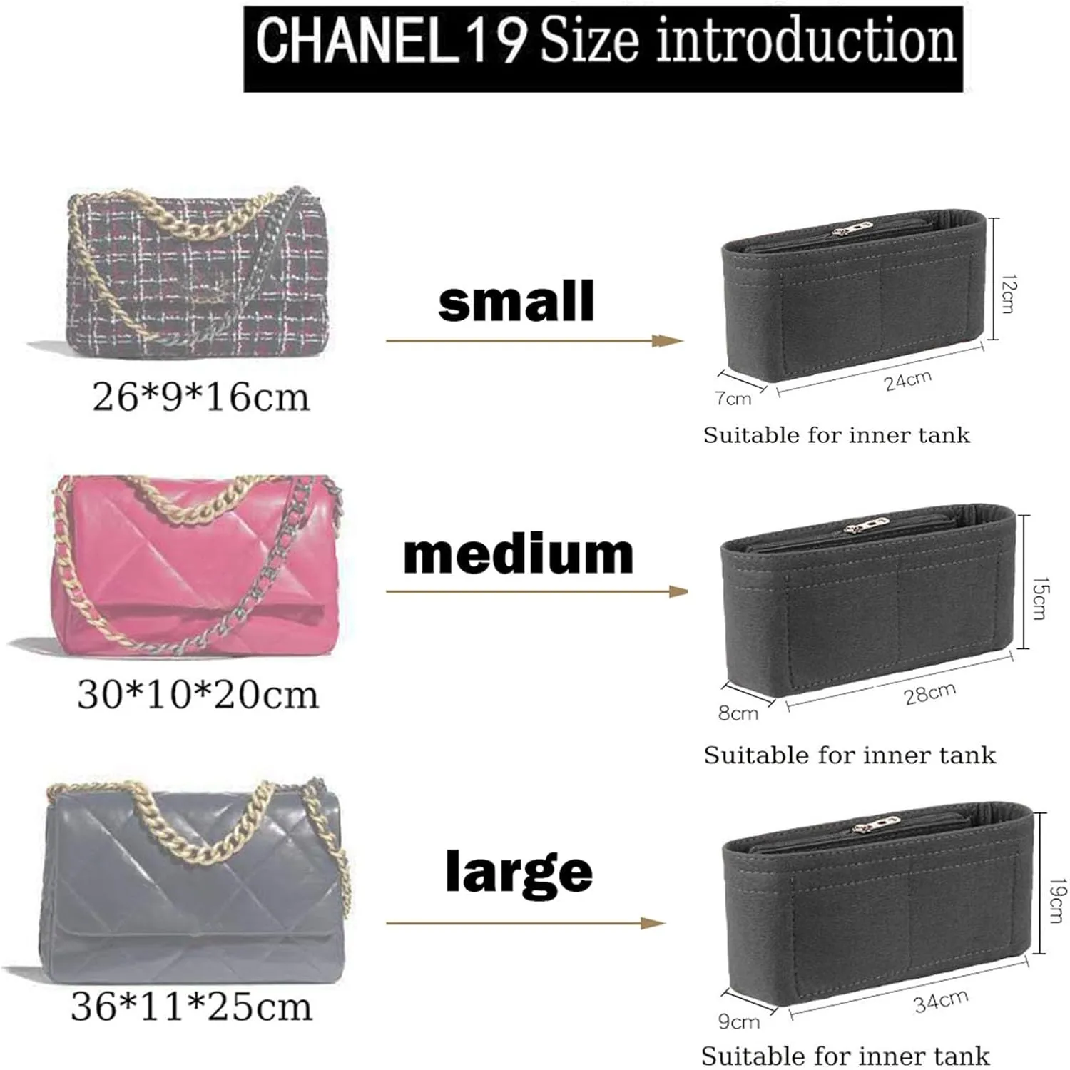 Lckaey Purse Organizer Insert for 19 Flap Bag Small bag Organizer with Side Zipper Pocket 1016grey-S