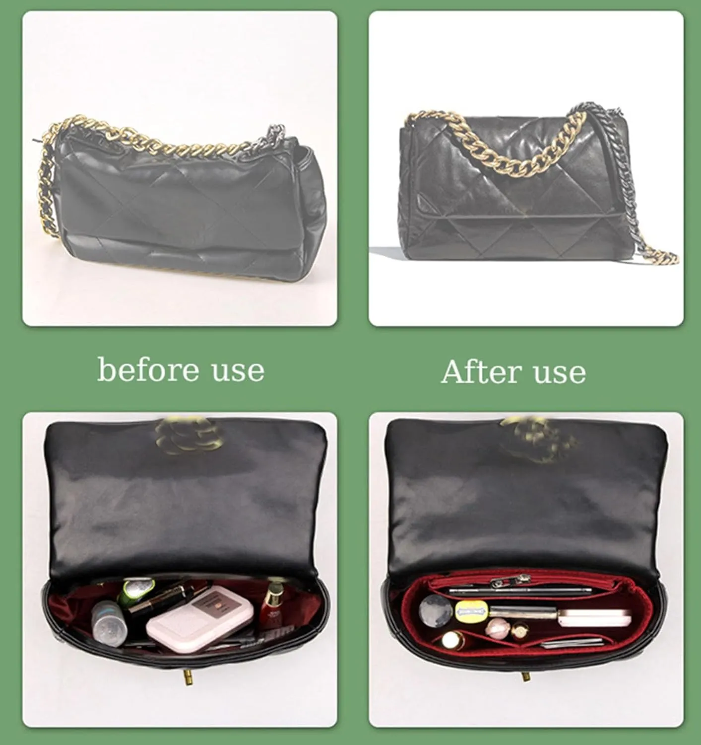 Lckaey Purse Organizer Insert for 19 Flap Bag Small bag Organizer with Side Zipper Pocket 1016grey-S