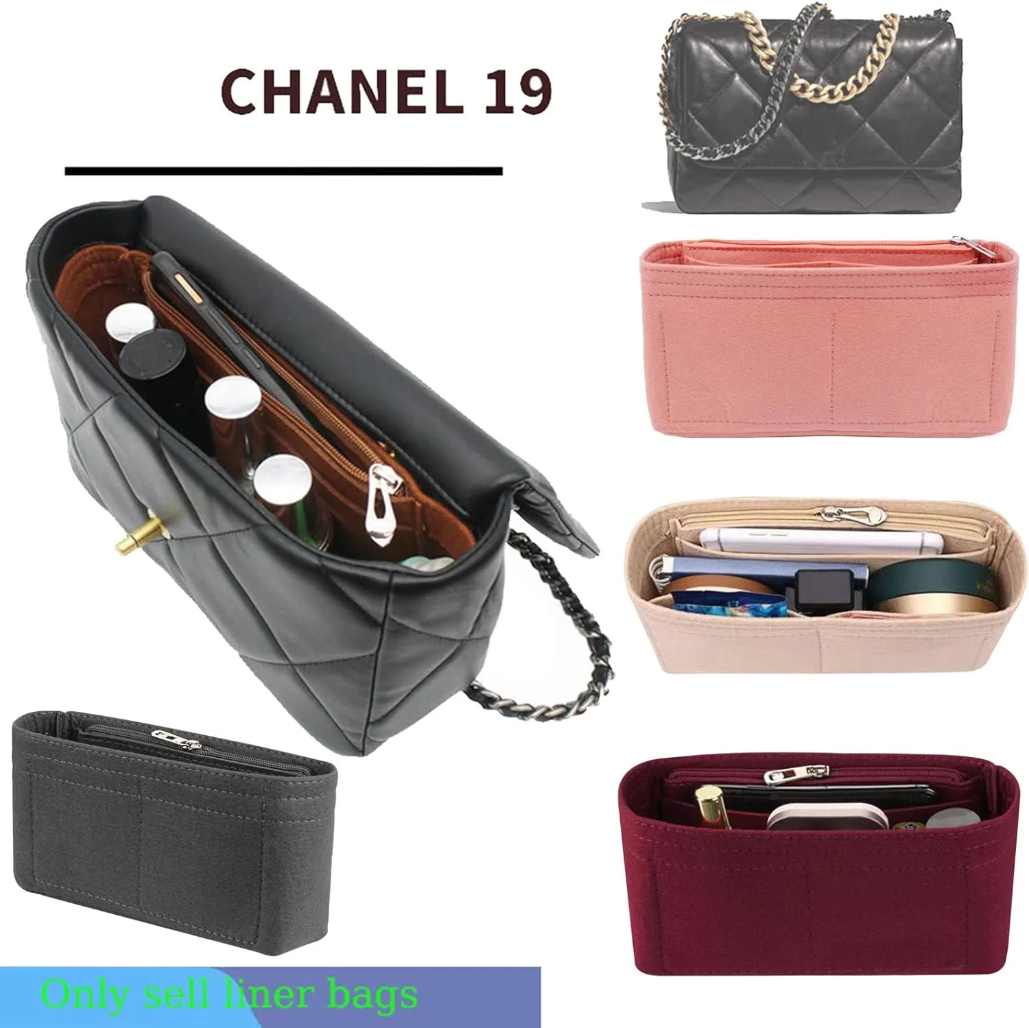 Lckaey Purse Organizer Insert for 19 Flap Bag Small bag Organizer with Side Zipper Pocket 1016grey-S