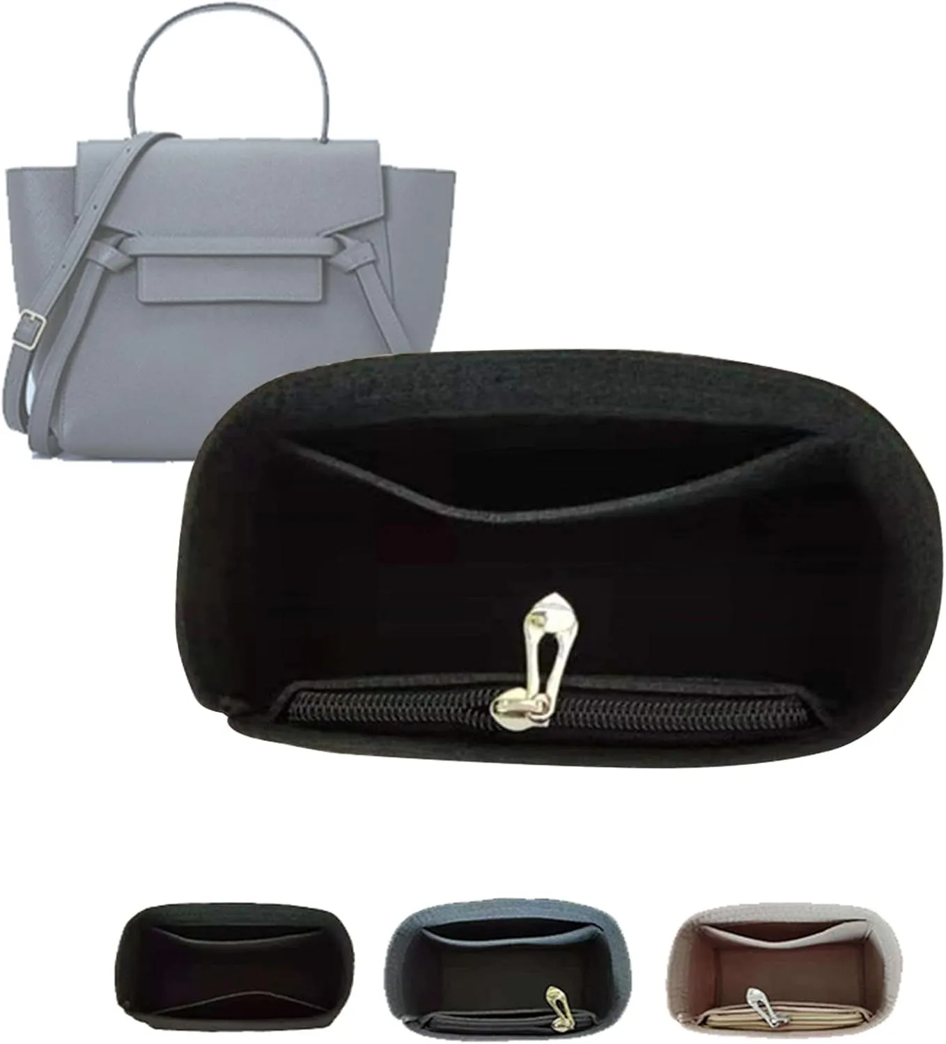 Lckaey Purse Organizer insert for celine nano belt MINI bag pico nano catfish liner For Celine Organizer 2092Black