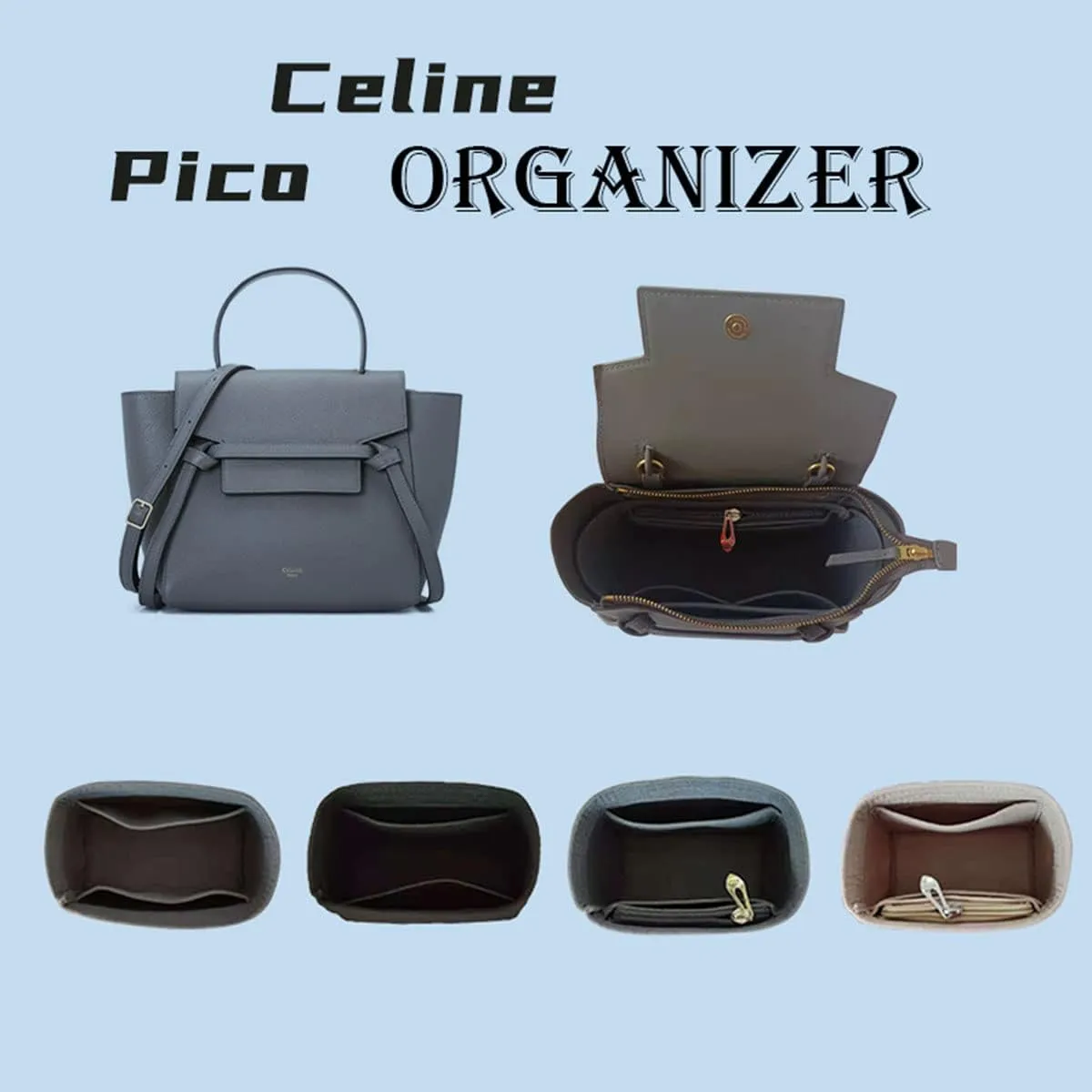 Lckaey Purse Organizer insert for celine nano belt MINI bag pico nano catfish liner For Celine Organizer 2092Black