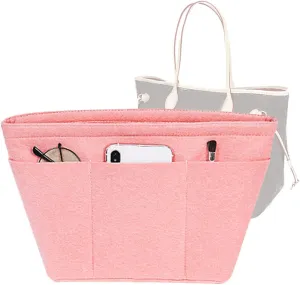 Lckaey Purse Organizer Insert for Tote Handbags,Felt Bag organizer with zipper1075pink-M