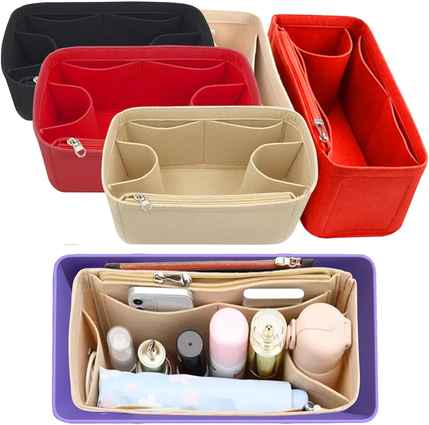 Lckaey Rubber Beach Bag Organizer Compatible with Bo Bag Tote,Divider Pouch for Bo Bags Accessories Felt Insert3018khaki-L