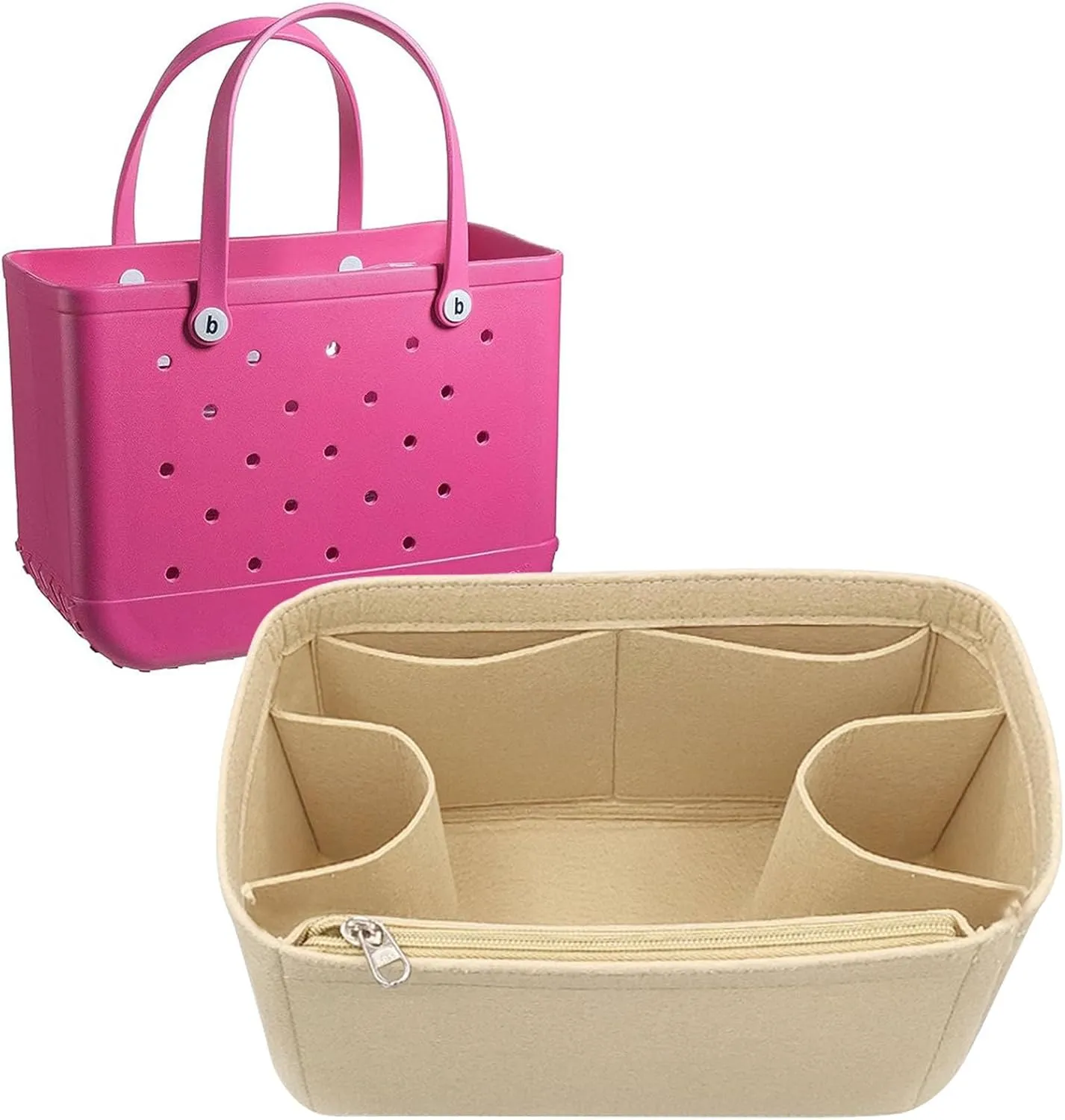 Lckaey Rubber Beach Bag Organizer Compatible with Bo Bag Tote,Divider Pouch for Bo Bags Accessories Felt Insert3018khaki-L