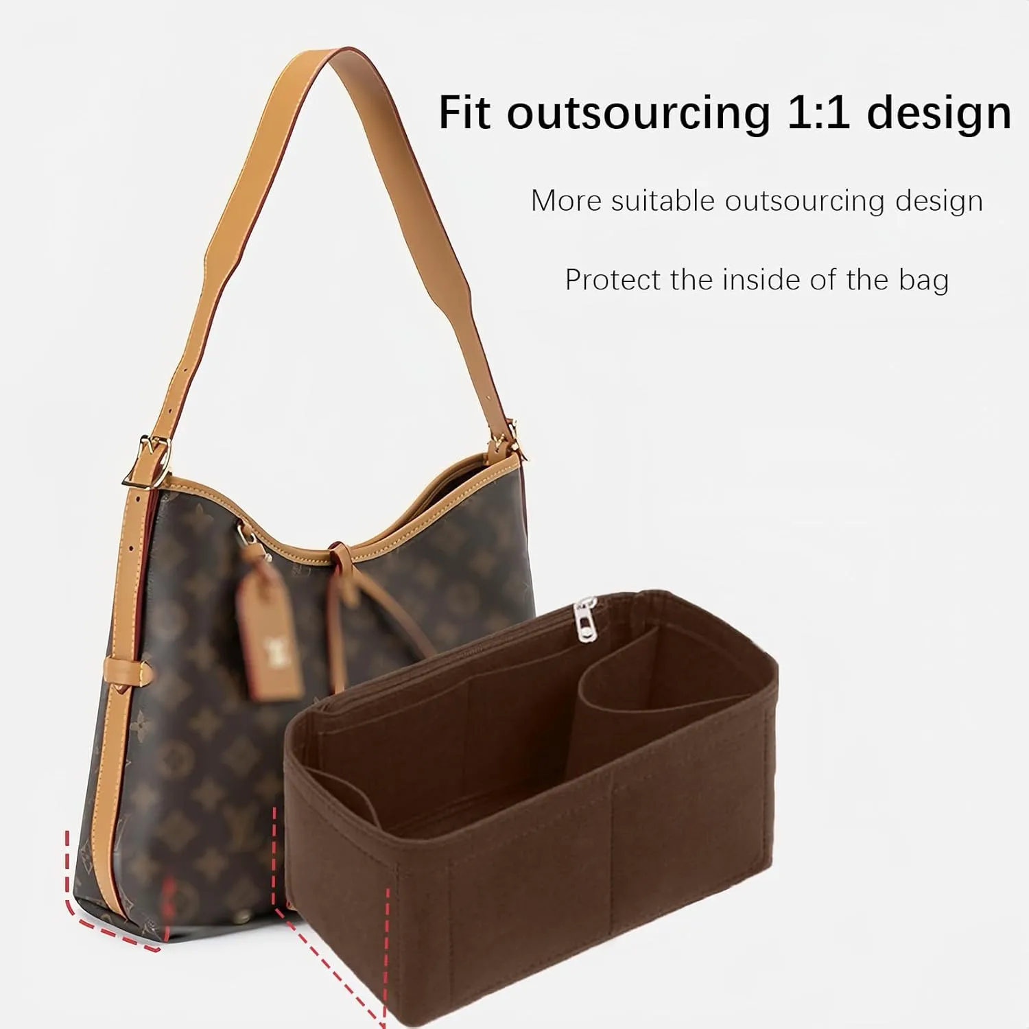 Lckaey tote Organizer Insert for Handbags&Tote Felt Bag for carryall golf cart parts bag Y076Coffee-L