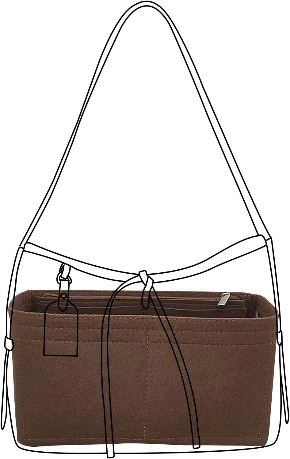 Lckaey tote Organizer Insert for Handbags&Tote Felt Bag for carryall golf cart parts bag Y076Coffee-L