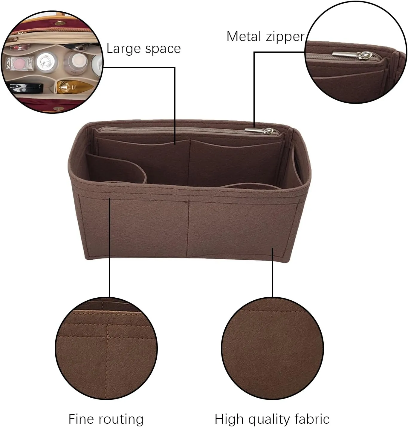 Lckaey tote Organizer Insert for Handbags&Tote Felt Bag for carryall golf cart parts bag Y076Coffee-L