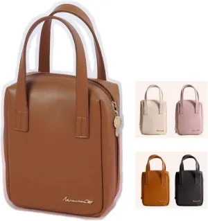 Leather Makeup Bag Portable Cosmetic Handbag with Compartments Large Zipper Travel Waterproof Toiletries for Women, Brown, One Size