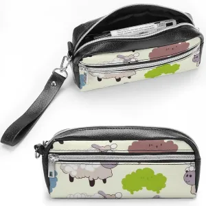 Leather Pencil Cases Cartoon Sheep Pen Pouch Travel Cosmetic Bag for Purse Portable Makeup Brush Bag Holder Coin Purse for Women Makeup Case Purse Organizer