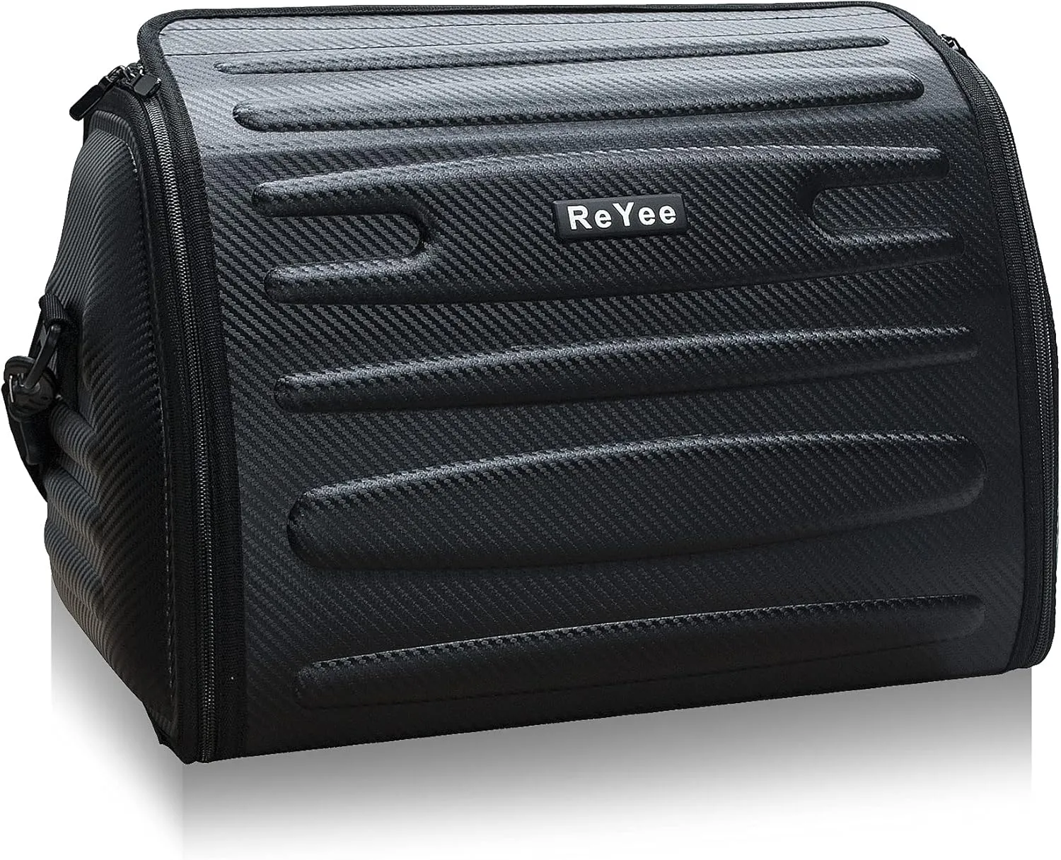 Leather Trunk Organizer with lid, Motorcycle Tail Bag Collapsible Trunk Storage Organizer, Extra-Large Capacity Car Storage Bag Cargo Organizer, Portable Waterproof, Adjustable Shoulder Strap