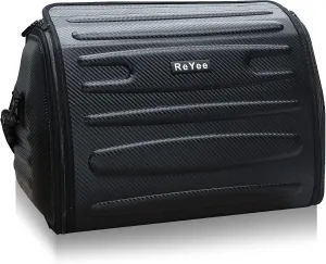 Leather Trunk Organizer with lid, Motorcycle Tail Bag Collapsible Trunk Storage Organizer, Extra-Large Capacity Car Storage Bag Cargo Organizer, Portable Waterproof, Adjustable Shoulder Strap