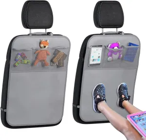 lebogner Back Seat Cover For Kids   3 Pocket Storage Organizer, 2 Pack X-Large Multifunctional Kick Mats Backseat Protector, Car Seat Back Protectors For Vehicles To Protect From Dirt & Scuffs, Grey