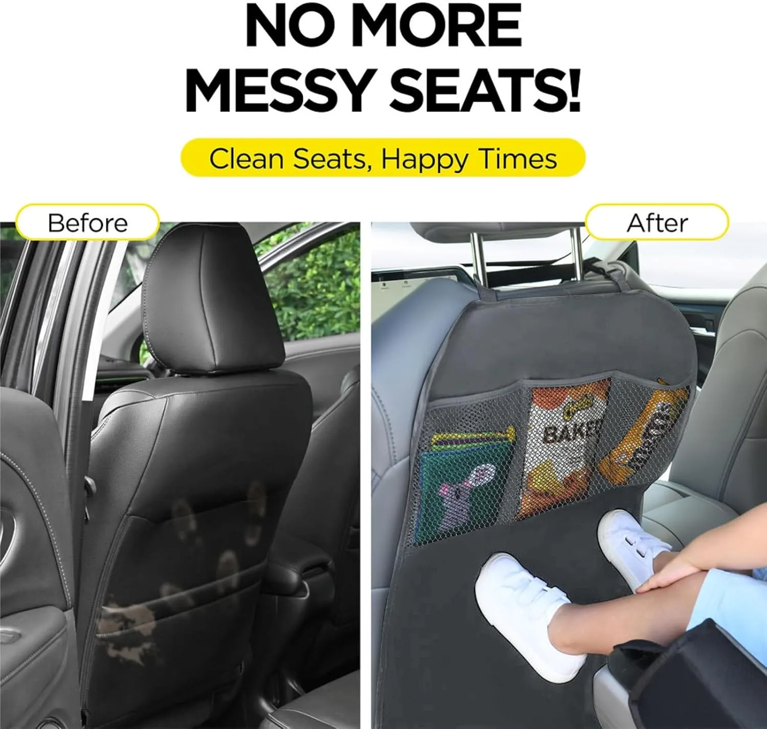 lebogner Back Seat Cover For Kids   3 Pocket Storage Organizer, 2 Pack X-Large Multifunctional Kick Mats Backseat Protector, Car Seat Back Protectors For Vehicles To Protect From Dirt & Scuffs, Grey