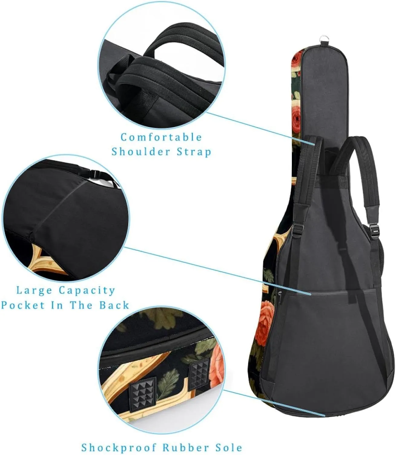 Letter R Surrounded Floral Retro Pattern Acoustic Guitar Bag, Guitar Case Gig Bag 40 41 42 inch with Dual Adjustable Shoulder Strap and Back Hanger Loop