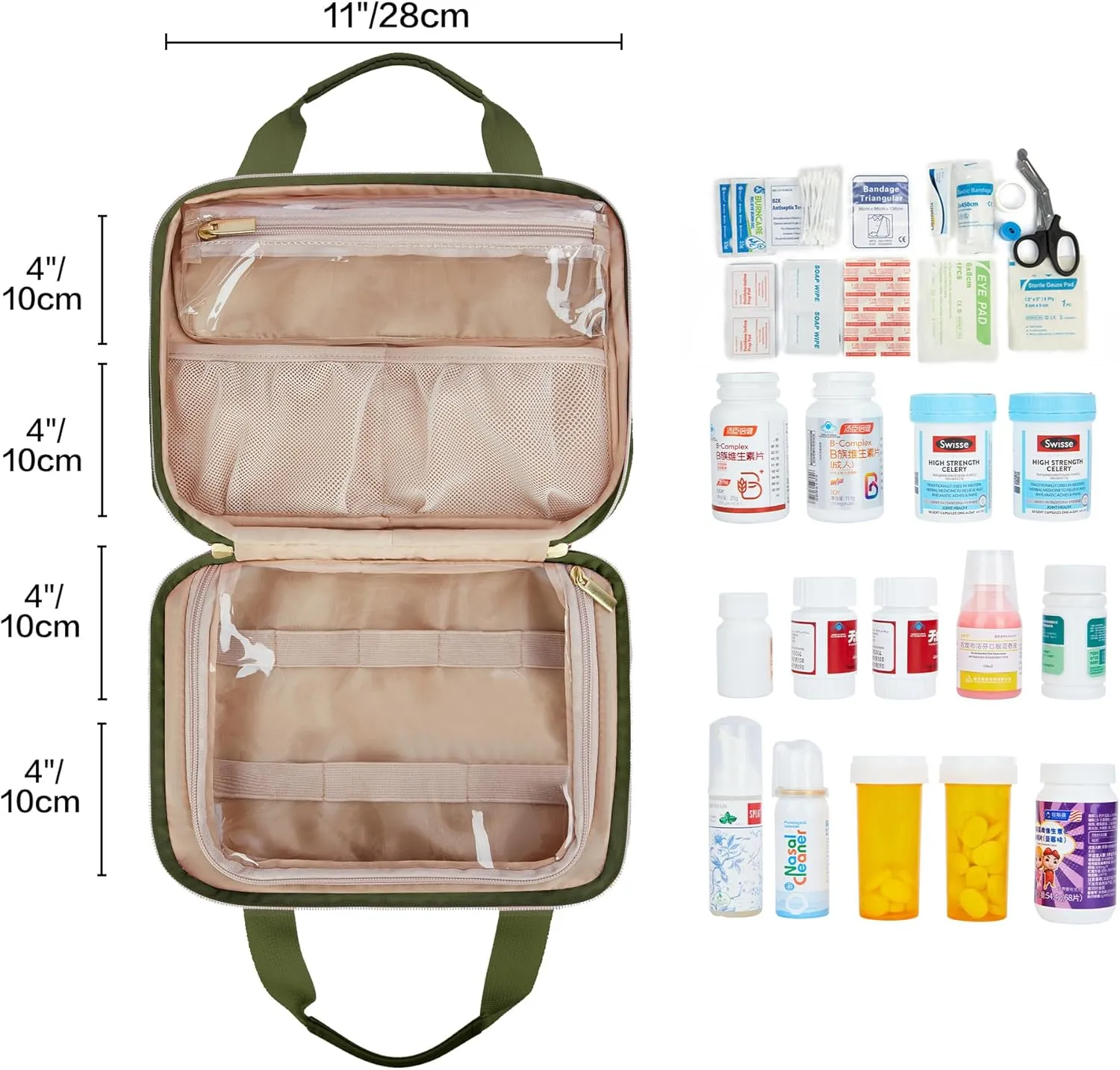 Leudes Travel Pill Bottle Organizer,Medicine Organizer and Storage,Home Medication Bag, Cases,Carrier for Pills,Vitamin,Fish Oil,Supplements for Women and Men (Medium, Army Green)