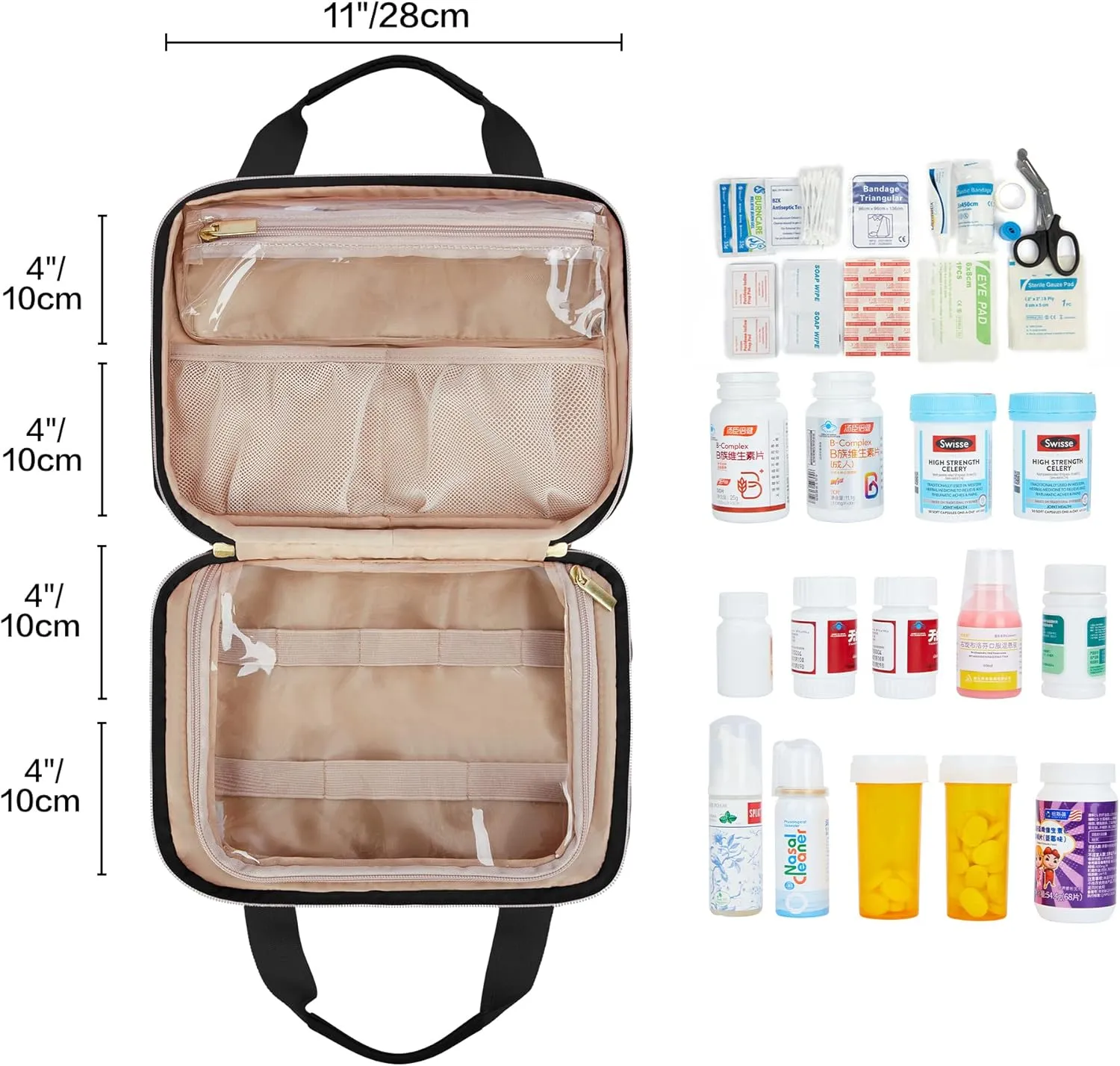 Leudes Travel Pill Bottle Organizer,Medicine Organizer and Storage,Home Medication Bag, Cases,Carrier for Pills,Vitamin,Fish Oil,Supplements for Women and Men (Medium, Black)