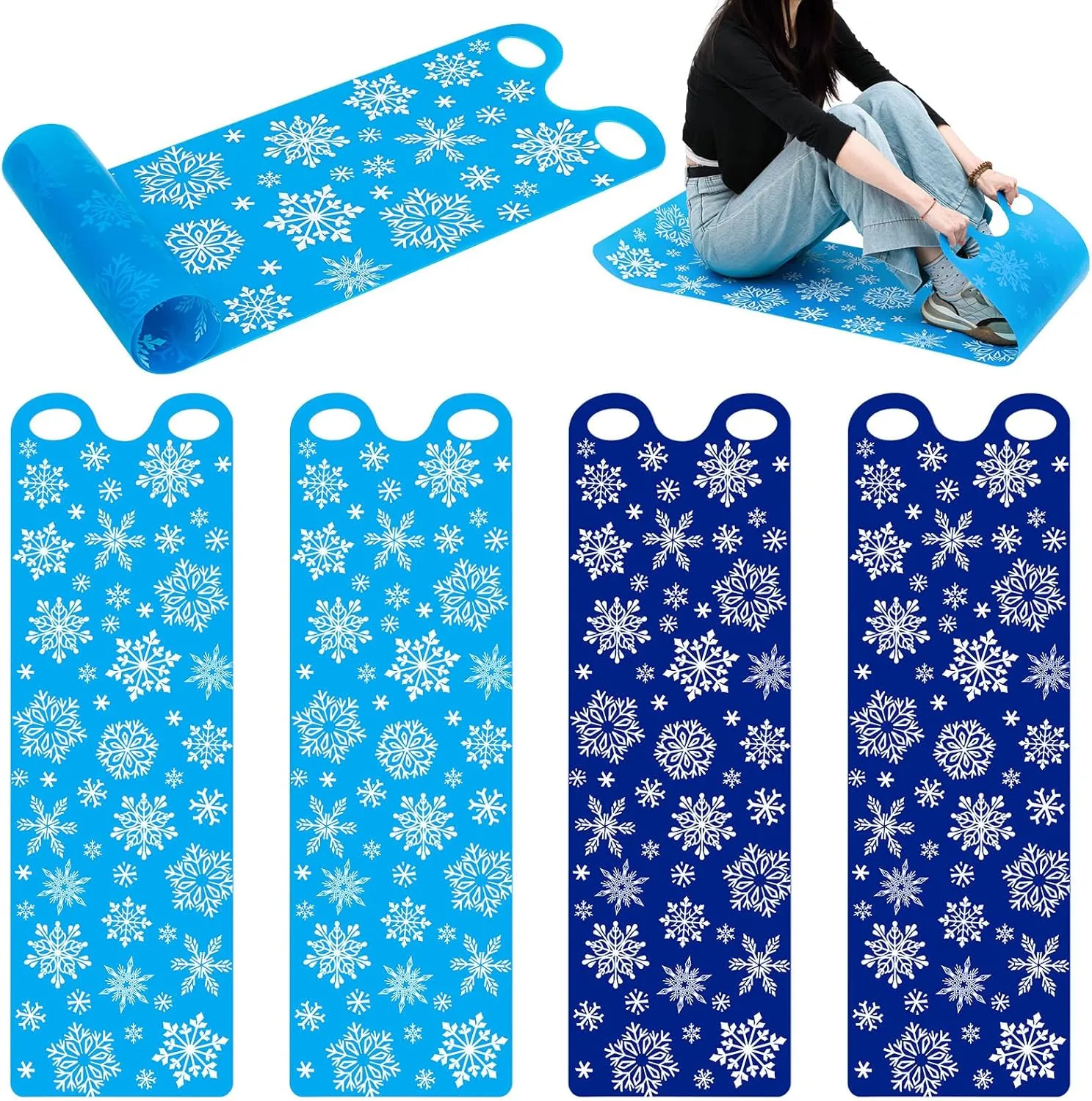 Leyndo 54" Large Snow Sled for Adults Snowflake Slider Mat Sledding Equipment Snow Flying Carpet Lightweight Roll up Snowboard for Christmas Winter Ski Outdoor Game