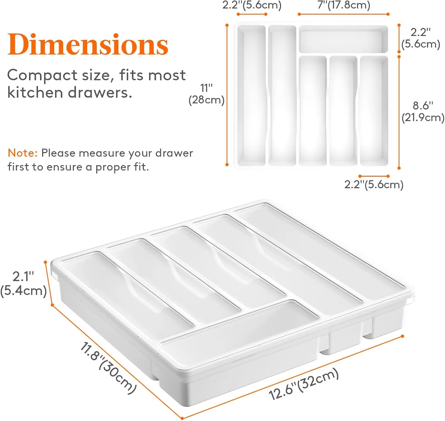 Lifewit Silverware Organizer with Lid, Covered Utensil Tray for Kitchen Drawer and Countertop, Plastic Cutlery and Flatware Storage Box for Spoons Forks Knives Holder Case, 6 Compartments, White