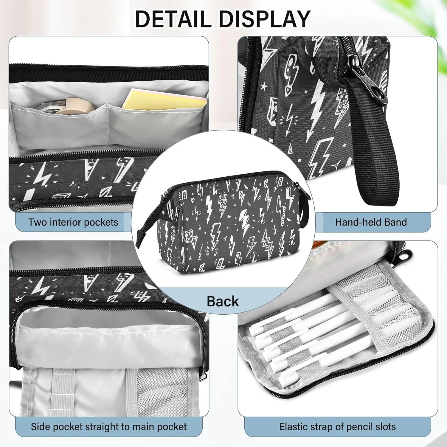 Lightning Bolts Pencil Case Pouch Big Capacity Pencil Bag Box Organizer Pen Case with Zipper Pencil Cases for Teen Girls Boy College Women School