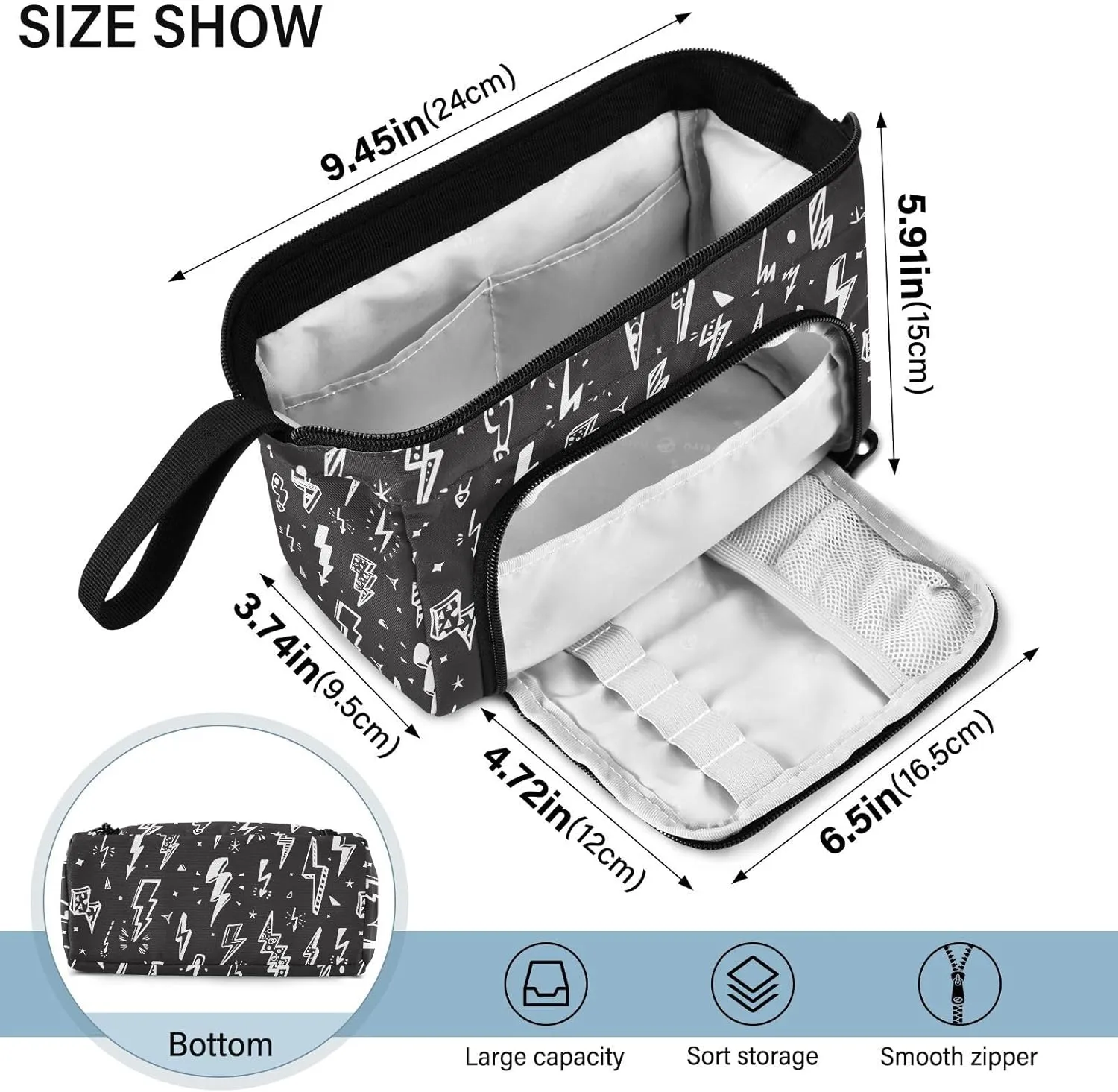 Lightning Bolts Pencil Case Pouch Big Capacity Pencil Bag Box Organizer Pen Case with Zipper Pencil Cases for Teen Girls Boy College Women School