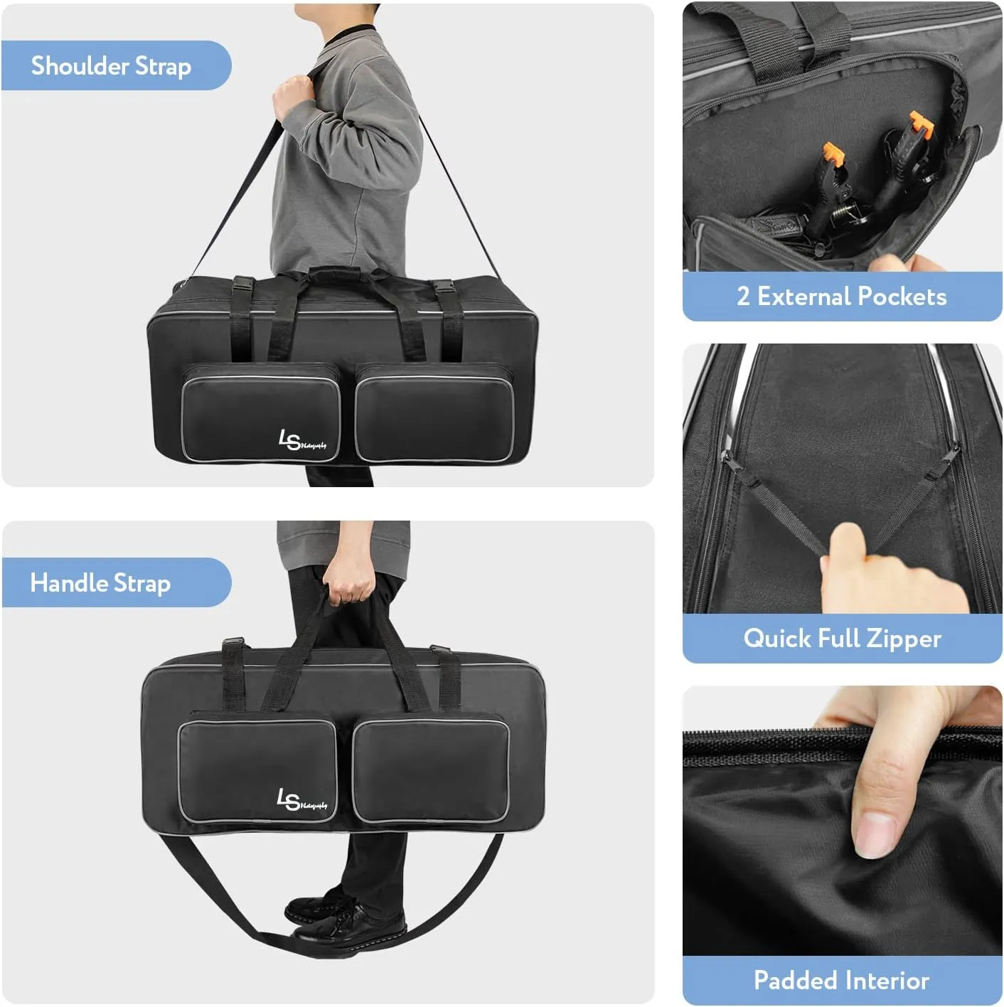 LimoStudio 30 x 10 x 13 inch (L x W x H) Hard Shell Frame, Photo Equipment Large Carry Bag, Shoulder Strap, Front Pockets, Thick Pad All Sides Inside, Soft Cushion Compart Storage Protection, AGG1695