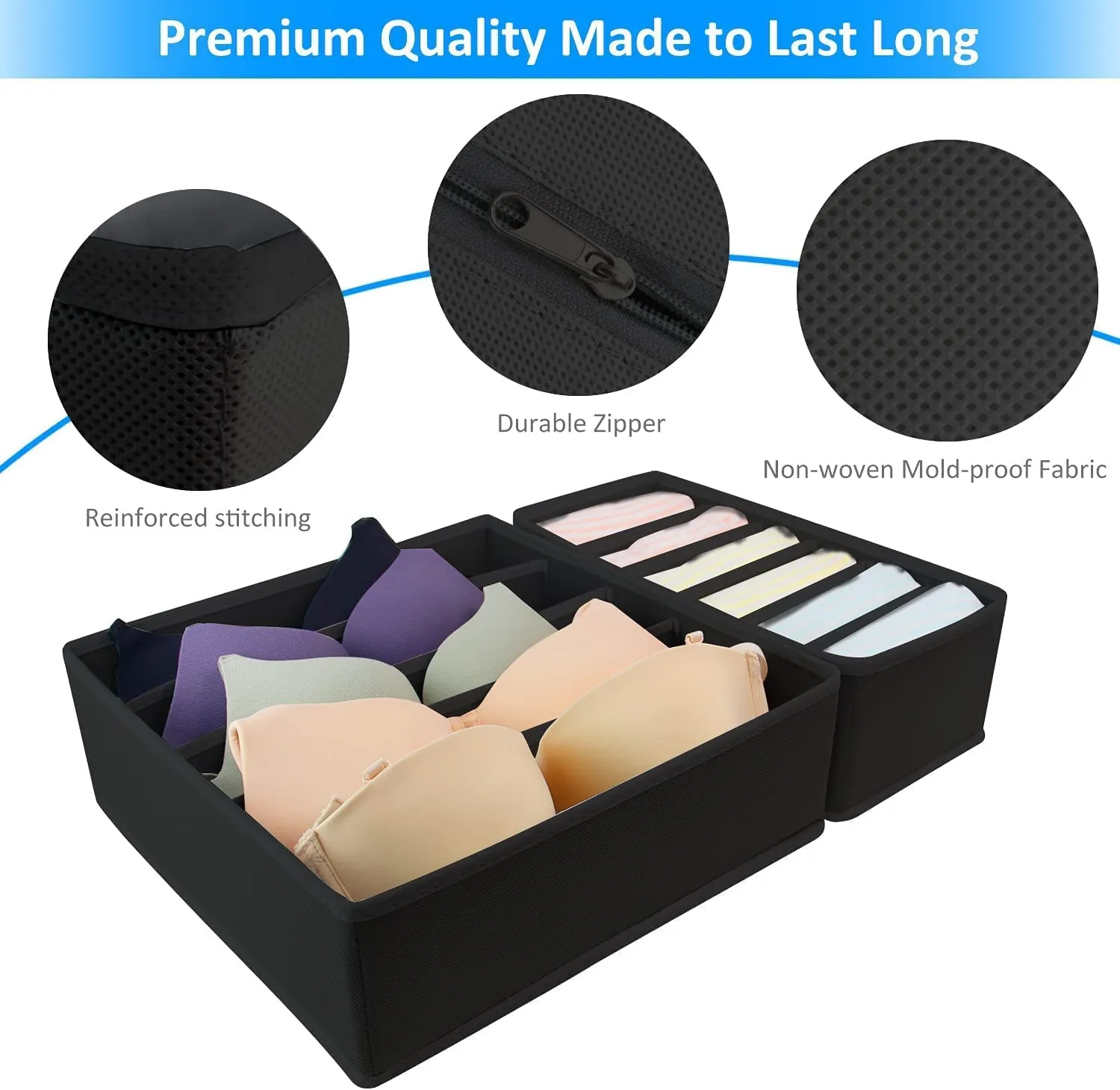 Lindoro 4 Pcs Drawer Underwear Organizer Divider, Foldable Closet Socks Organizer and Storage Boxes Bins Basket for Lingerie, Bra, Undies (Beige)