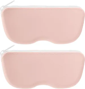 Linkidea Extra Large Silicone Sunglasses Pouch Case with Zipper, 2 Pack Sun Glasses Eyeglasses Organizer Soft Bag Compatible with CELINE CL40227U Versace VE4395 Gucci GG0595S GG0875S (XXL, Pink)