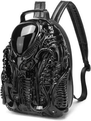 LipSki 3D Xenomorph Shaped Backpack, Steam Punk for Men or Women Y2K Personality Travel Handbag PVC Unique Novelty Alien Purse (black)