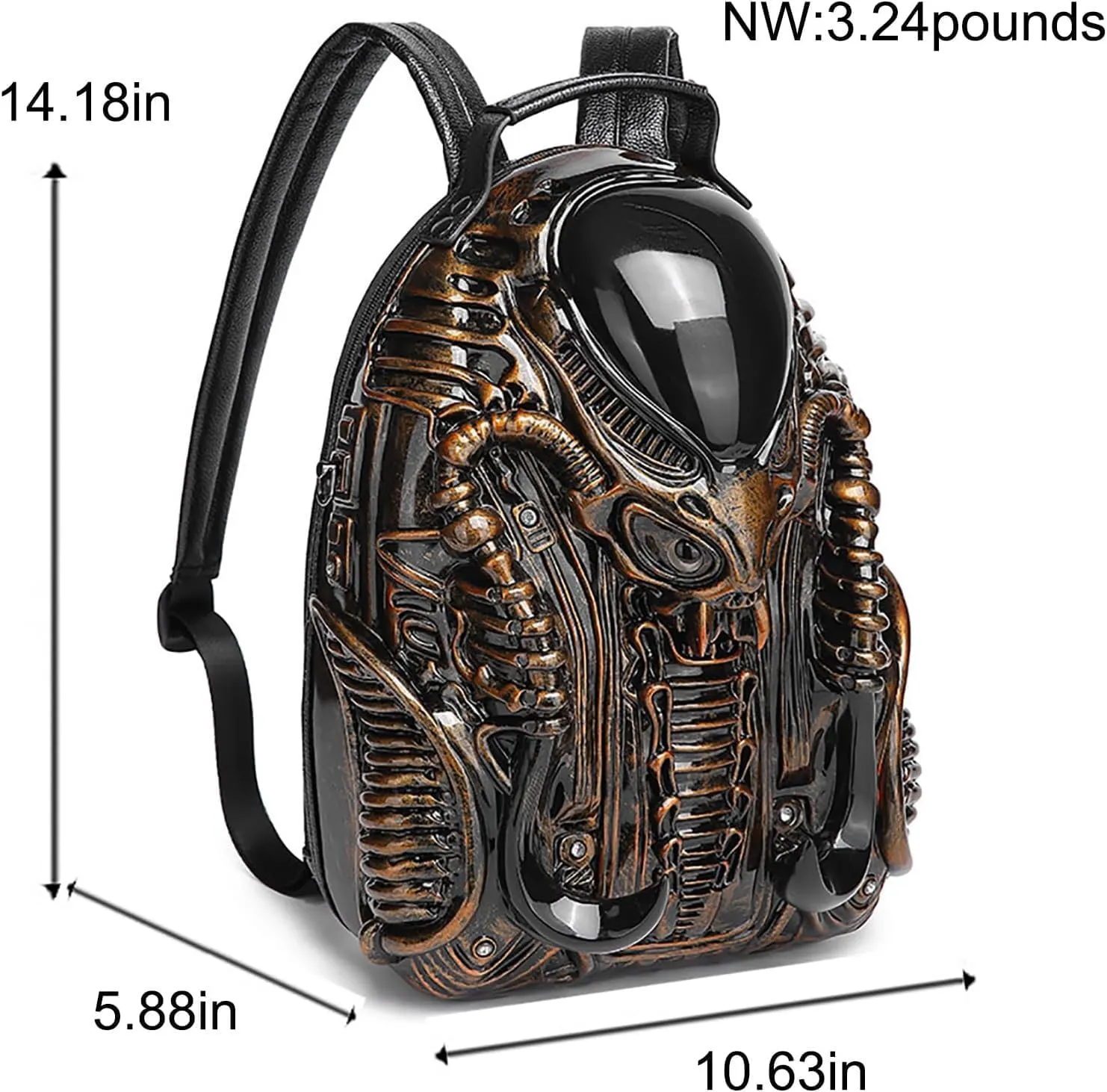 LipSki 3D Xenomorph Shaped Backpack, Steam Punk for Men or Women Y2K Personality Travel Handbag PVC Unique Novelty Alien Purse (black)