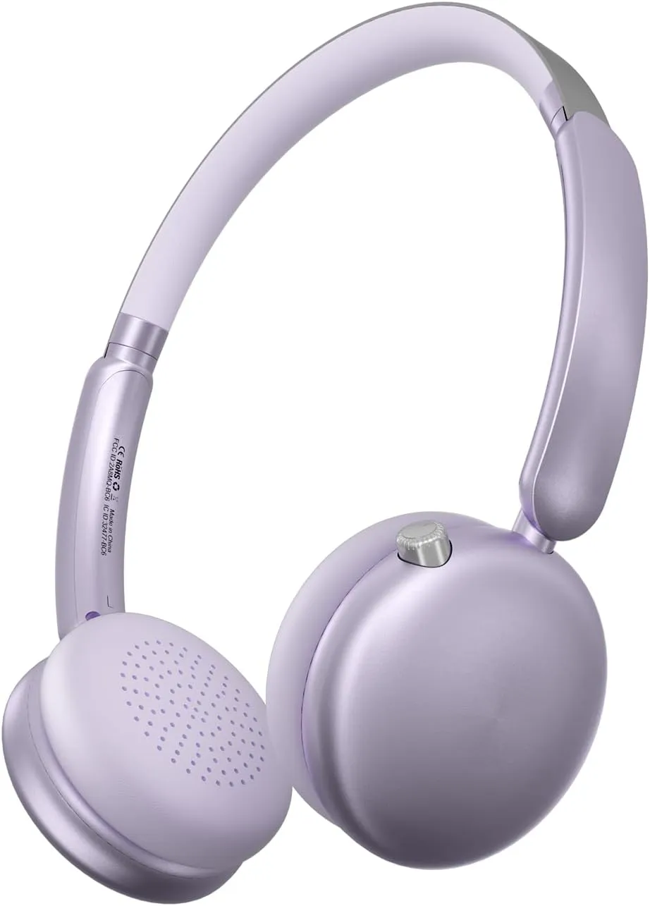 LORELEI Q60 Wireless Bluetooth On-Ear Headphones Lightweight ，Built-in Micphone, 40 Hours Up Battery Life, Bass Mode, Memory Earmuffs (Purple)