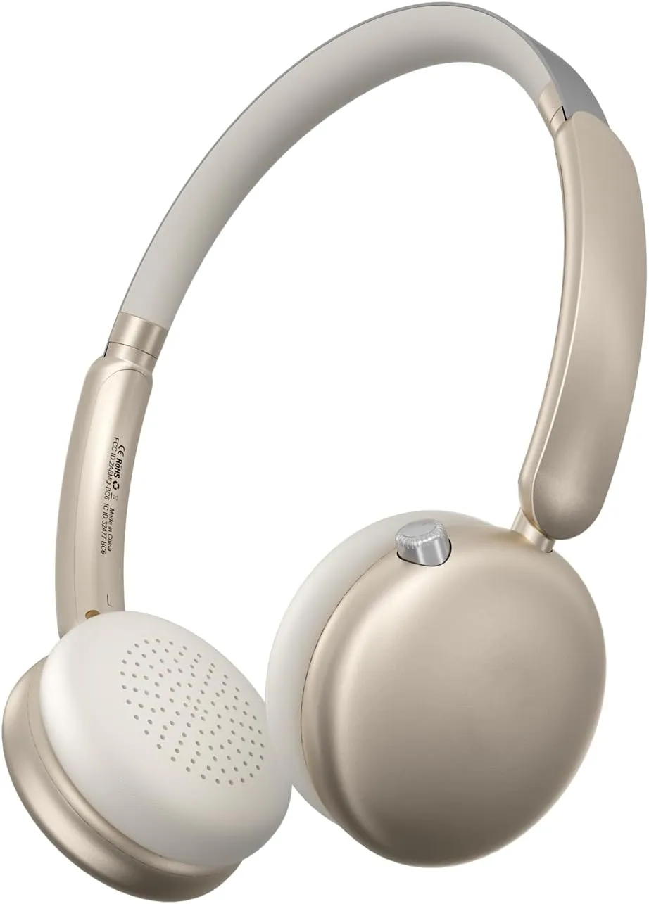 LORELEI Q60 Wireless Bluetooth On-Ear Headphones Lightweight ，Built-in Micphone, 40 Hours Up Battery Life, Bass Mode, Memory Earmuffs (Starlight)