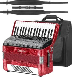 LOTKEY 34 Key Piano Accordion, 60 Bass Variable Tone Portable Accordion Instrument, Handmade Premium Reed Adult Accordions with Gig Bag, Padded Shoulder Strap for Beginners, Professionals (Red)