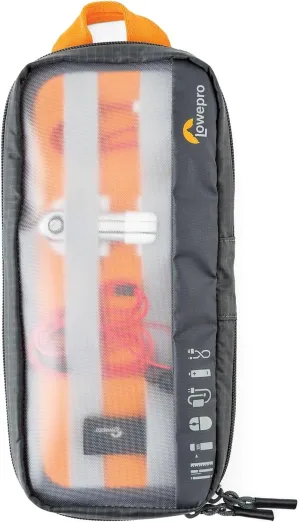 Lowepro GearUp Pouch Medium, Travel Essentials, Travel Case for PC Cords, Cables, Adapters, Batteries, Chargers, USB Sticks, Laptop Accessories, Made of Recycled Fabric, Grey
