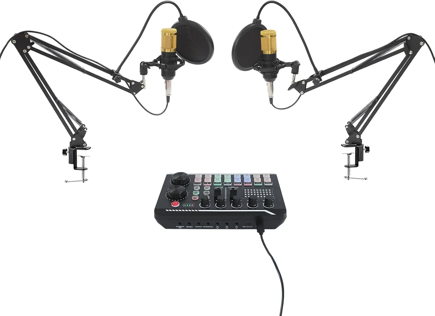 LOYALHEARTDY Podcast Equipment Bundle BM800 Condenser Mic & F998 Live Sound Card with Voice Changer - Multi-functional Studio Microphone for Streaming, Recording, Gaming (Gold/Black, 16 Sound Effects)