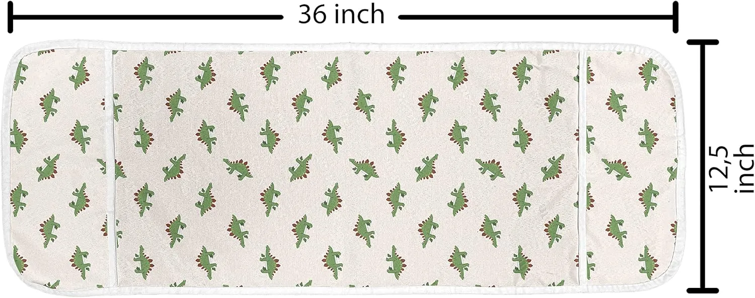 Lunarable Jurassic Microwave Oven Cover, Stegosaurus Dinosaur Prehistoric Herbivorous Reptiles Extinct Animals, Water Resistant Organizer with Pockets for Kitchen, 36" x 12", Fern Green Ruby Beige